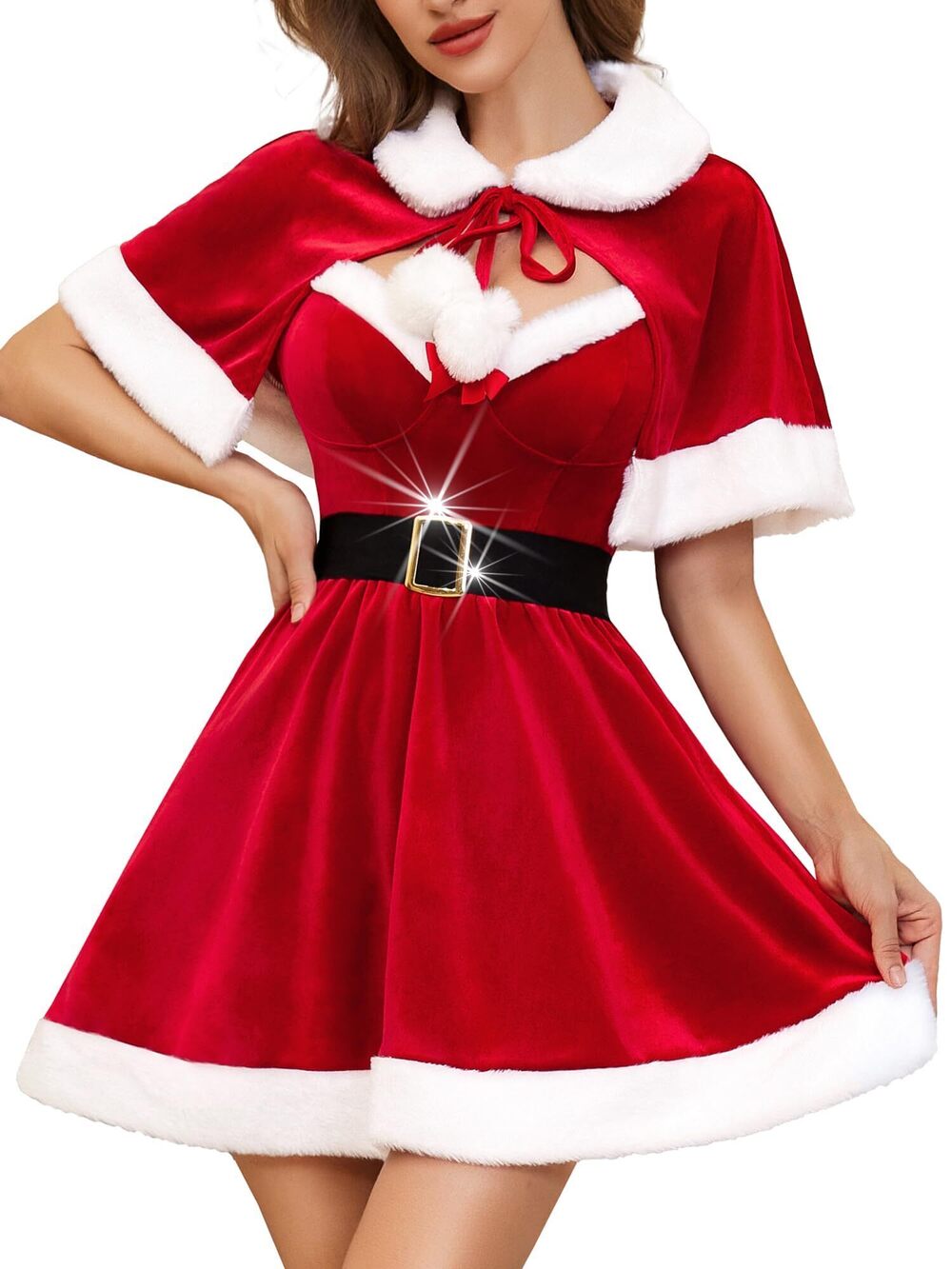 6541 Sexy Christmas Outfits - Mrs Santa Claus Costume with Cape and Belt